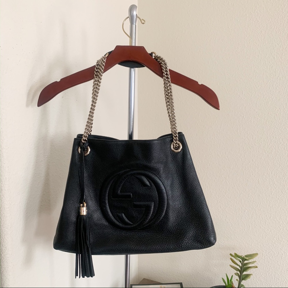 Gucci Soho Pebbled Leather Chain Tote.